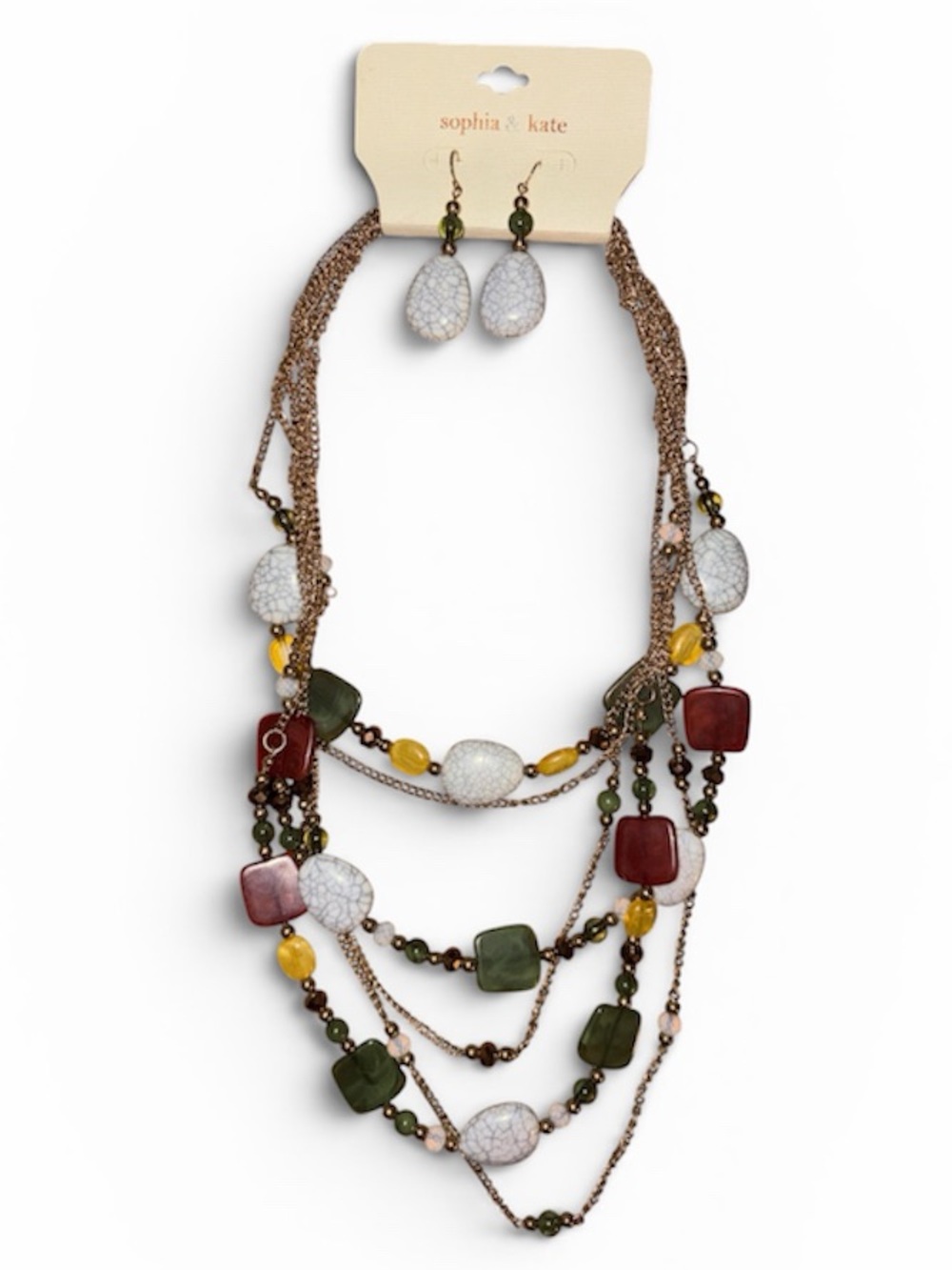 Sophia & Kate Multicolor Layered Statement Necklace and Earrings Set NWT - Picture 2 of 9
